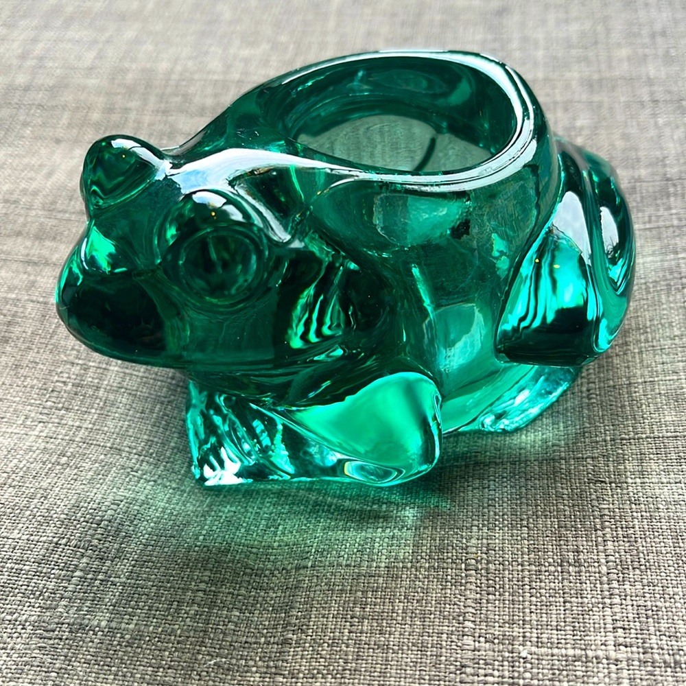 Vintage Green Frog Glass Votive Candle Holder Cute 90's